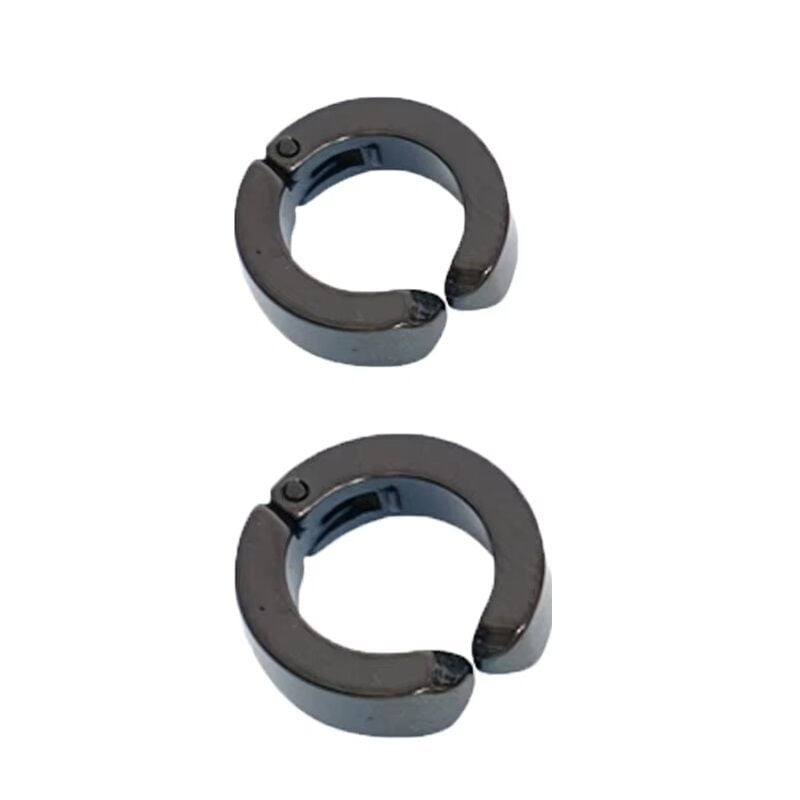 Erkek Küpesi - 2 Adet Siyah Çelik Kıstırmalı Küpe Paslanmaz Atmaz Çelik Siyah Küpe