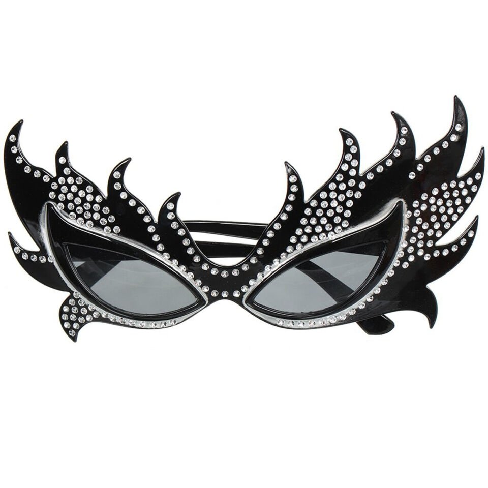 Taşlı Siyah Alev Parti Gözlüğü