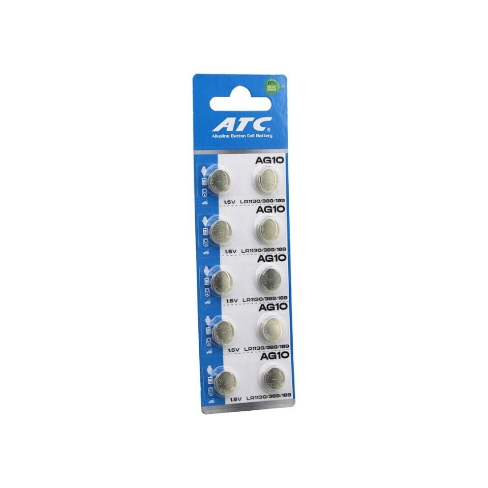 ATC ALKALİNE BUTTON BATTERY AG10 LR-1130/389/189 DÜĞME PİL ALKALİN 1.5V 10LU KART