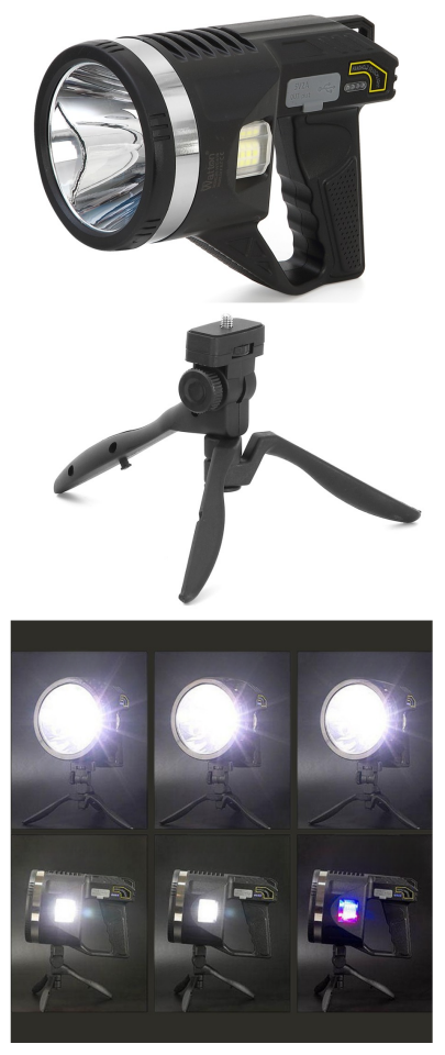 Şarjlı Dev Boy El Feneri Tripod Ayaklı Parlak LED El Lambası Kamp, Av ve Güvenlik İçin İdeal