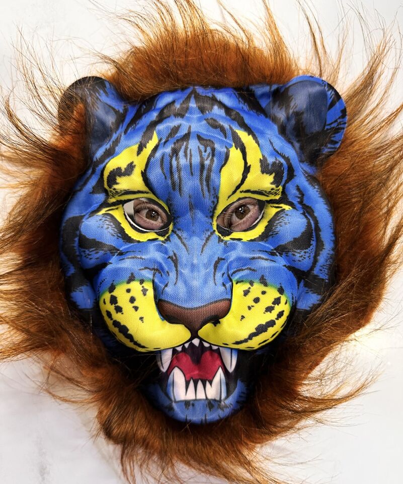 Kahverengi Yeleli Mavi Yüz Peluş Kurt Kaplan Maskesi 38 No