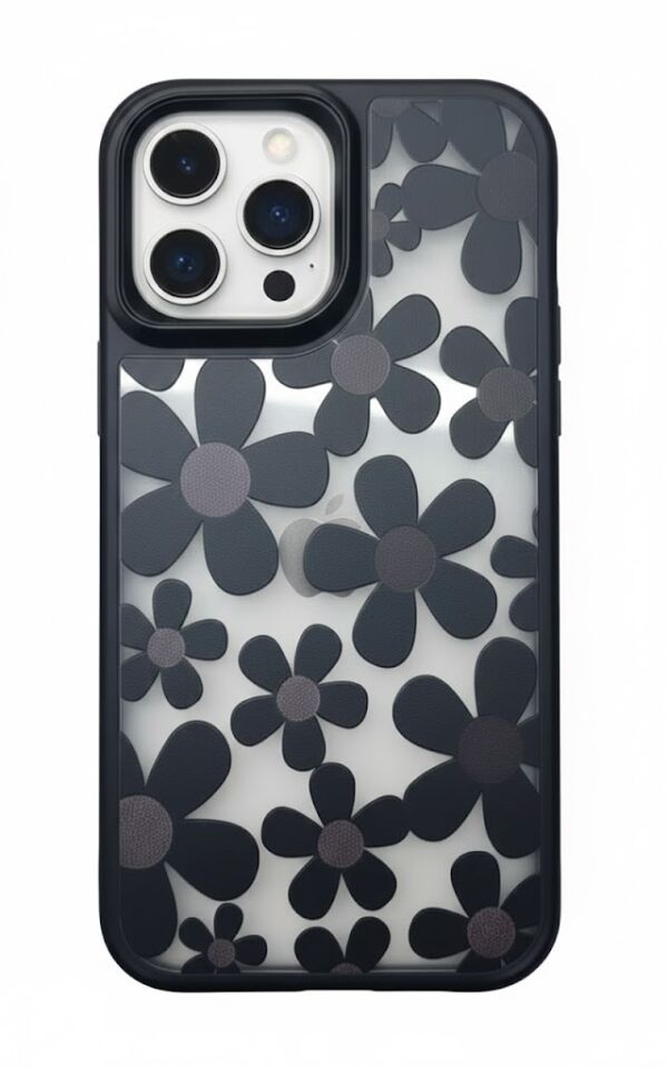 iPhone 16 Pro Max Çiçekli Kılıf Bağlama Aparatlı Siyah