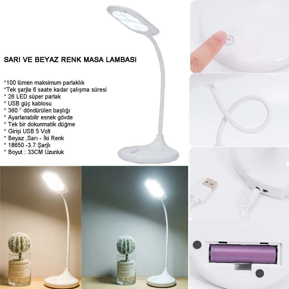 ŞARJLI SARI VE BEYAZ RENK MASA LAMBASI WT-005