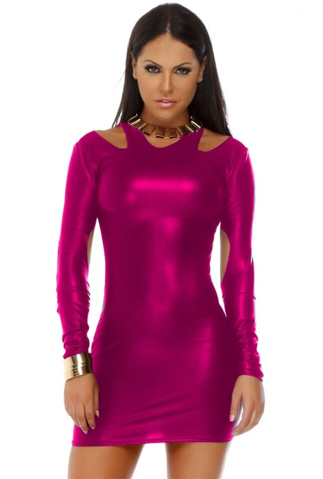 Terry Pau TP101201 Uzun Kollu Açık Mini Elbise