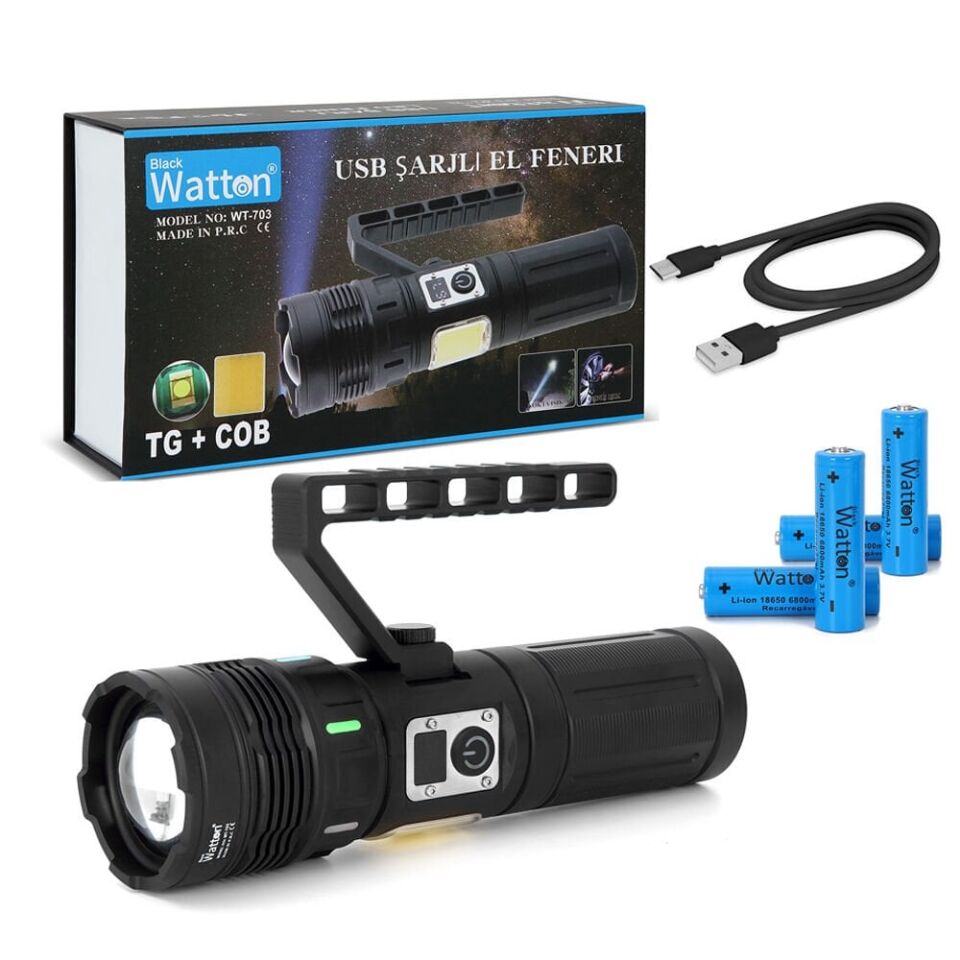 15.000 Lümen TG + COB LED Şarjlı El Feneri WT-703