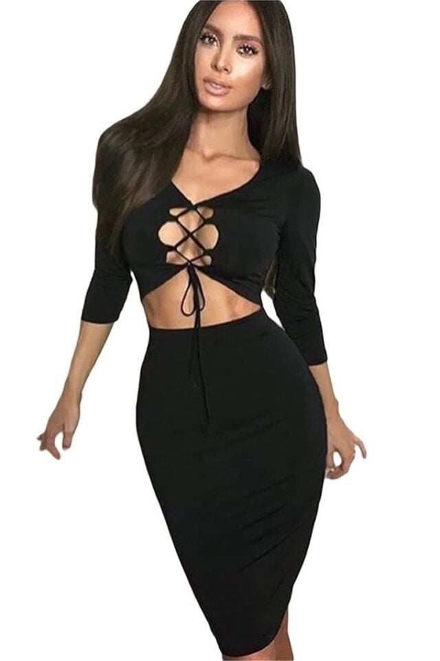 Terry Pau TP101396 Ön Kısmı Bağcıklı Tek Parça Elbise