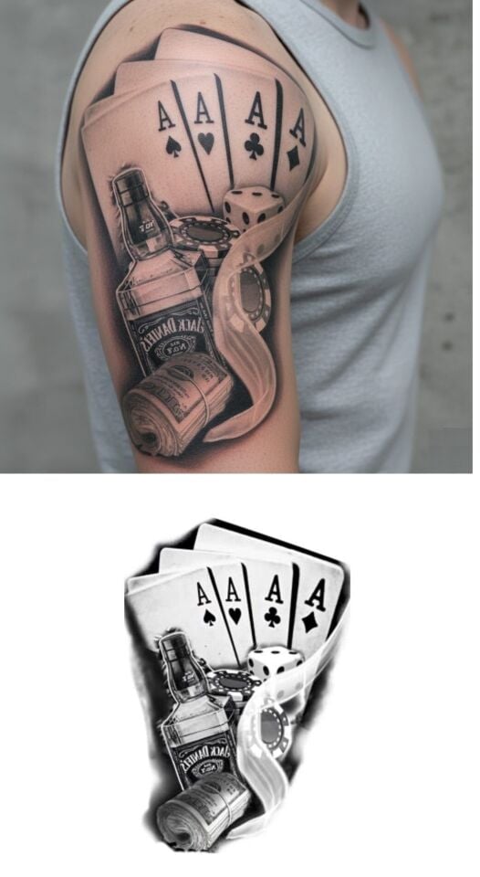 İskambil Dolar Zar Geçici Dövme Şablonu Büyük Boy