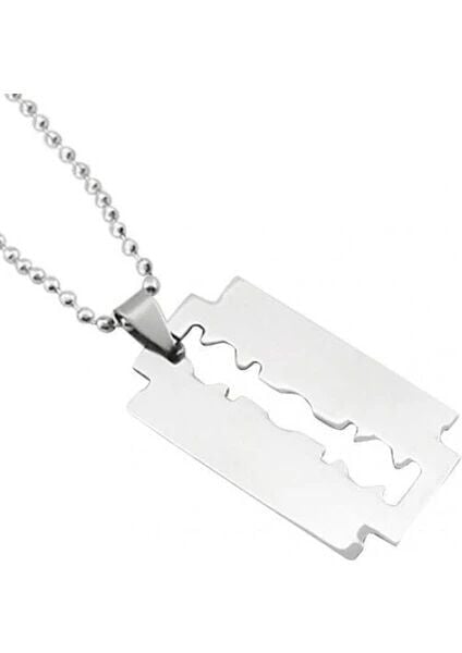 Jilet Çelik Kolye - Jilet Model Paslanmaz Gümüş Renk Çelik Kolye