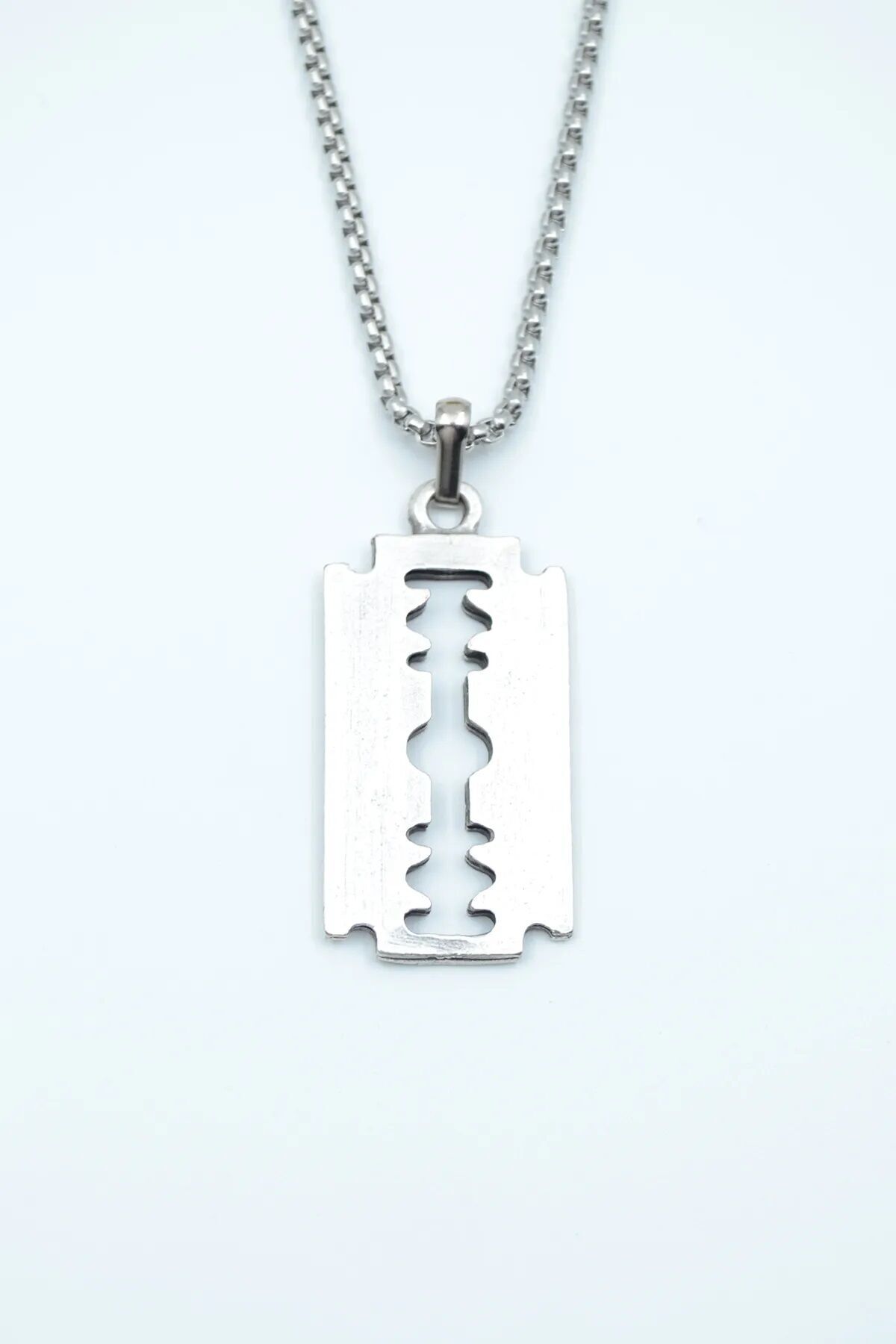 Jilet Çelik Kolye - Jilet Model Paslanmaz Gümüş Renk Çelik Kolye