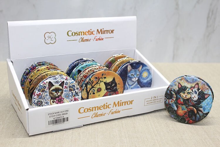 Kedi Taşlı El Aynası Yuvarlak İnce