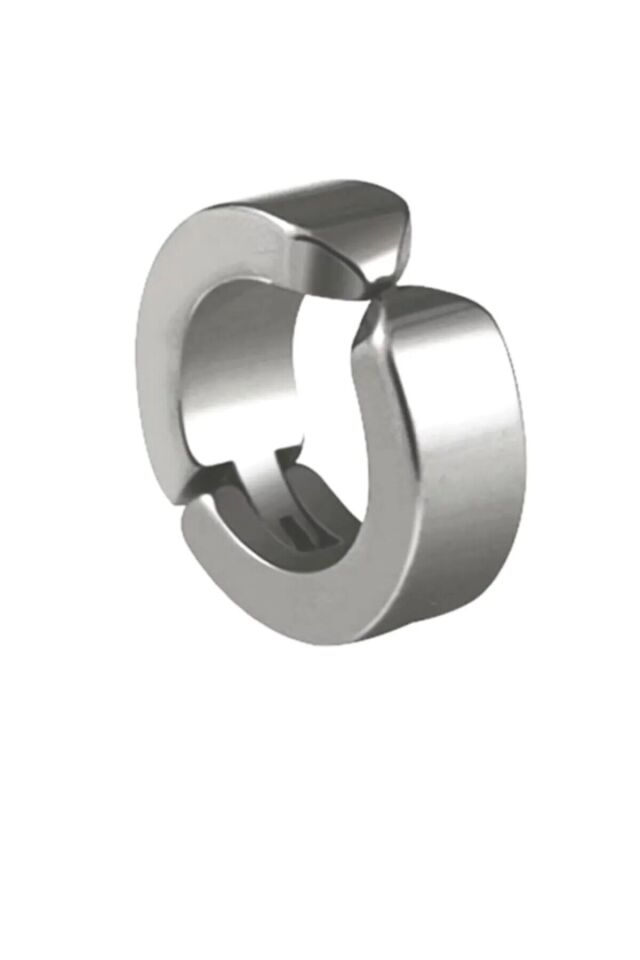 Erkek Küpesi - 1 Adet Çelik Kıstırmalı Küpe Paslanmaz Atmaz Çelik Gümüş Renk Küpe