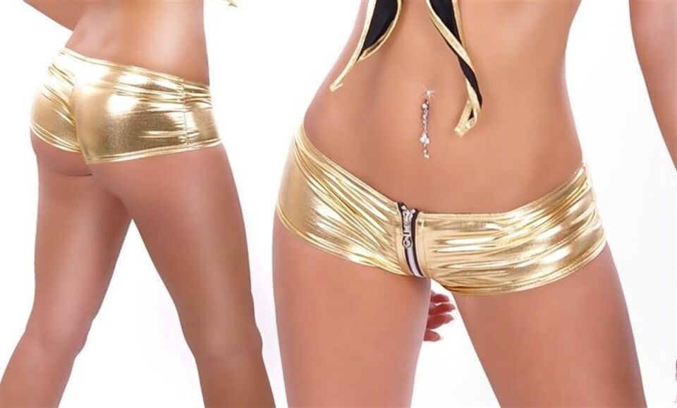 Terry Pau TP100939 Önden Fermuarlı Lame Mini Şort