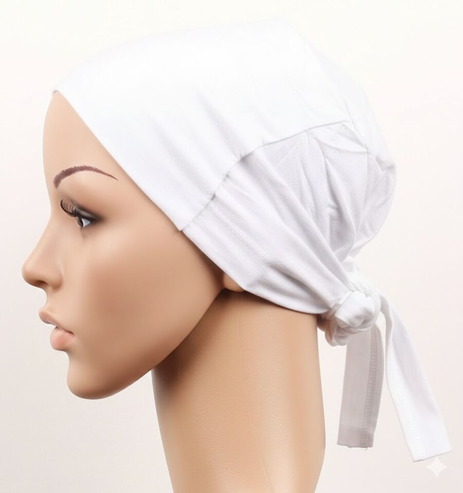 Dikişsiz Bağlamalı Tesettür Bone - Bağlamalı Bandana Beyaz 5 Adet