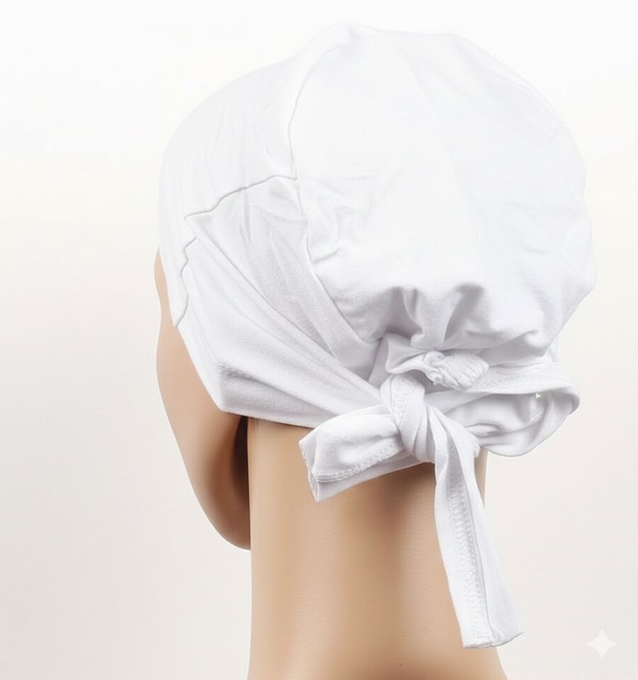 Dikişsiz Bağlamalı Tesettür Bone - Bağlamalı Bandana Beyaz