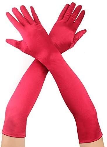 Kırmızı Renk Dirseğe Kadar Uzun Kumaş Eldiven 40 cm