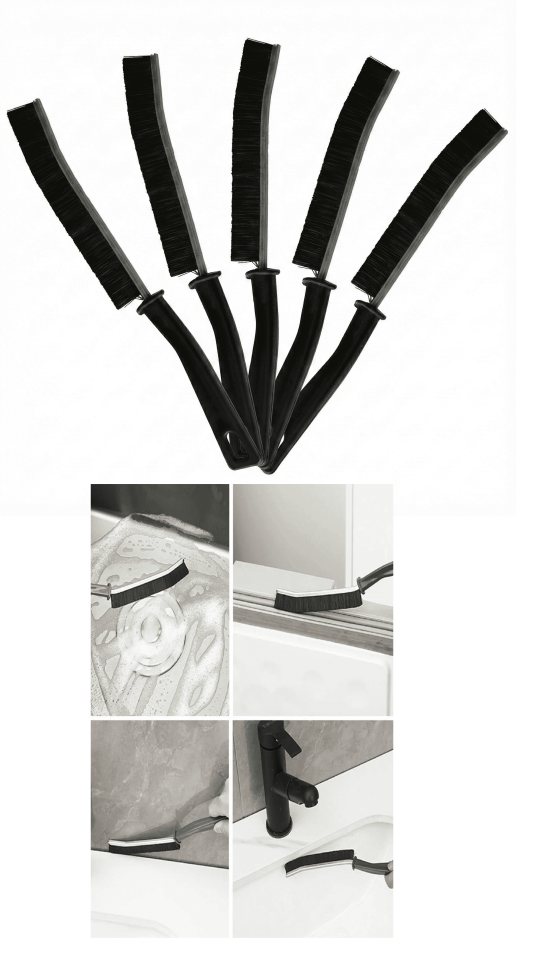 5 Adet İnce Kıl Fırça Banyo Mutfak Pencere Oluk Klozet Kenarı Kavisli Detay Temizleme Fırçası