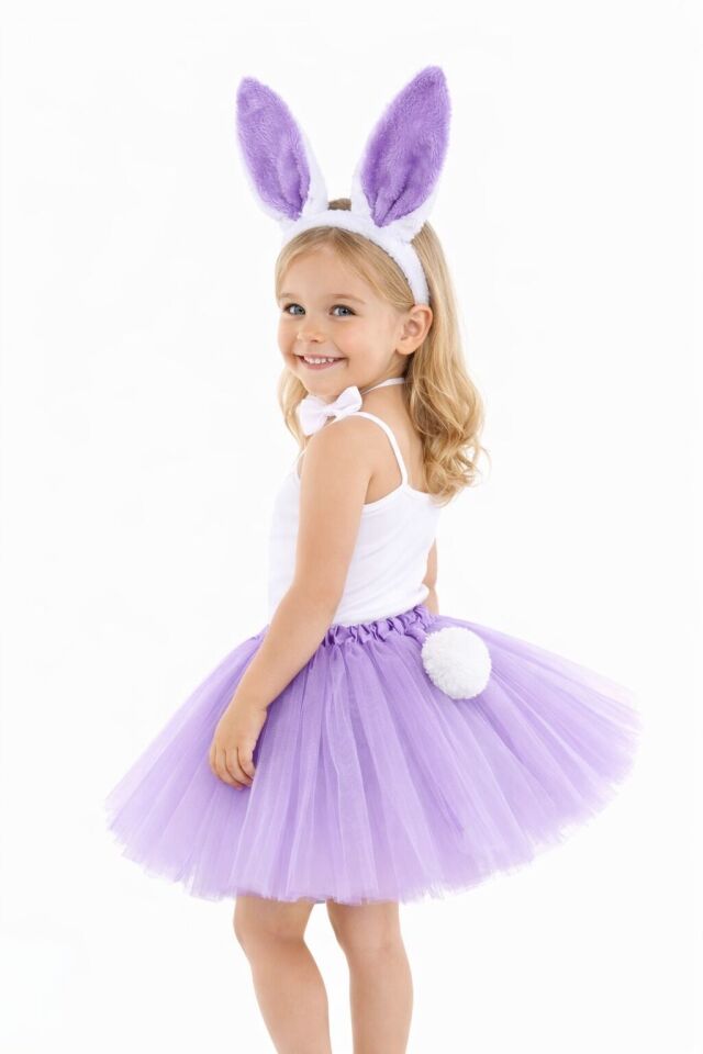 Lila Mor Tavşan Kostüm Seti Kız Çocuk – Tütü Etekli 4 Parça