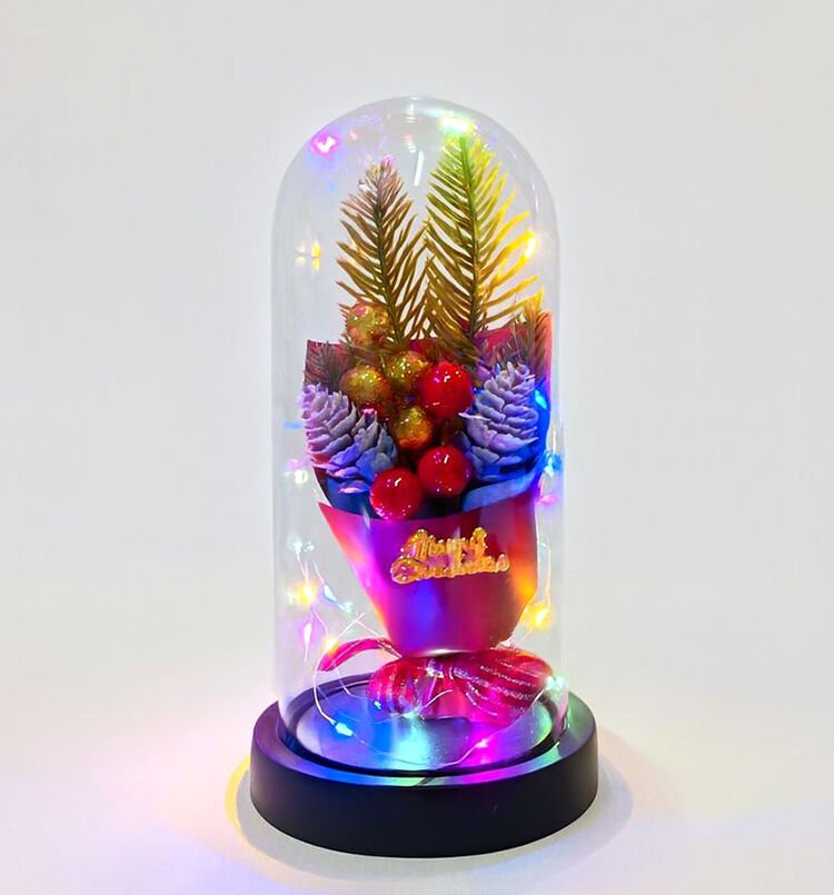 Yılbaşı Temalı Işıklı Dekoratif Cam Fanus - Model 3