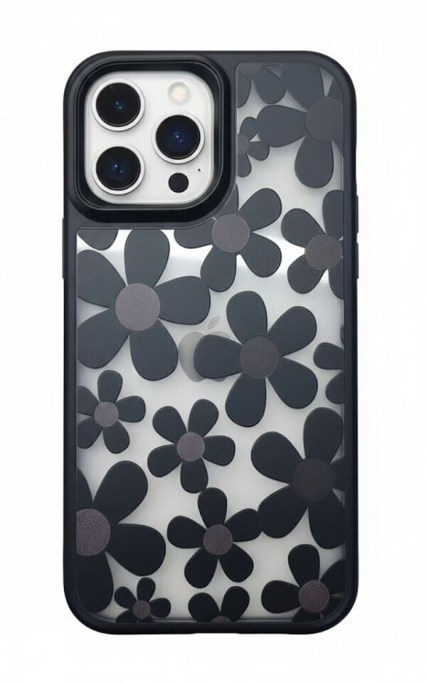 iPhone 16 Pro Max Çiçekli Kılıf Bağlama Aparatlı Siyah