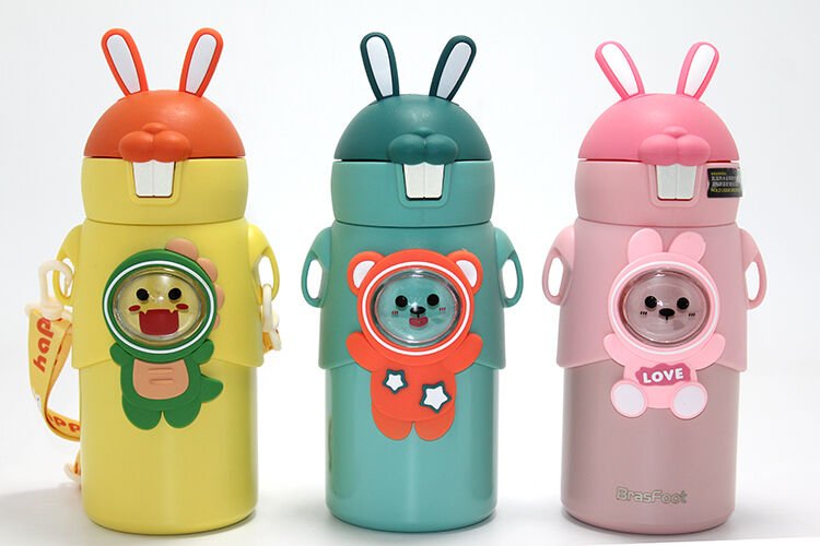 Tavşan Kulaklı Sevimli Ayı Figürlü Çelik Termos