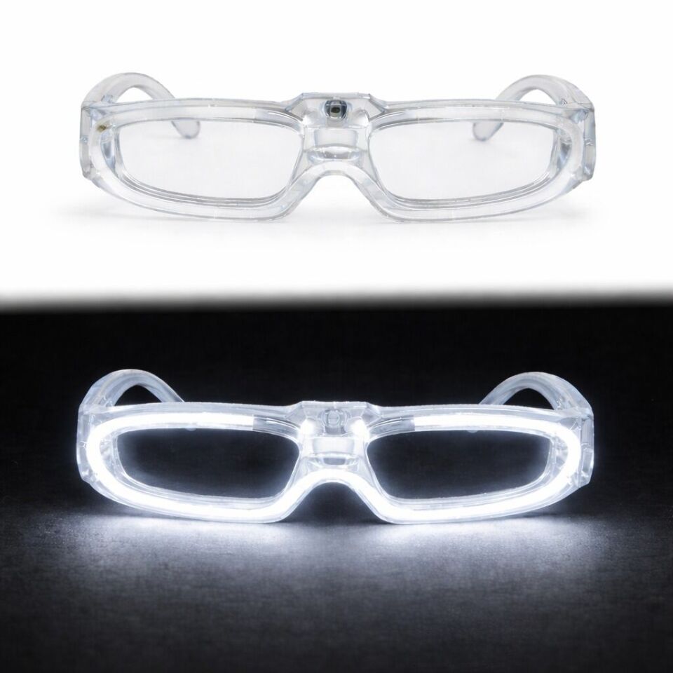 Beyaz LED Işıklı Parti Gözlüğü 3 Modlu – Glow & Gece Eğlence Gözlüğü