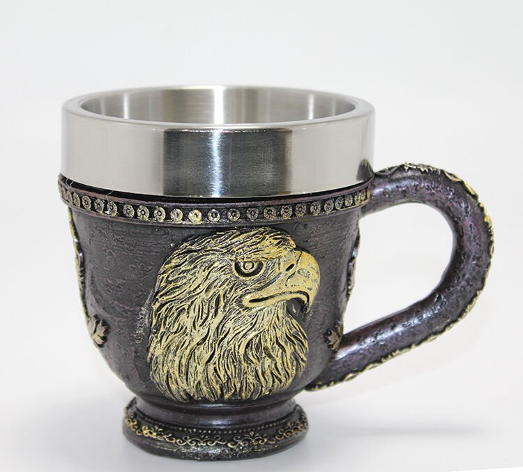 3D Kabartmalı Kartal Büstü Paslanmaz Çelik Kupa Bardak