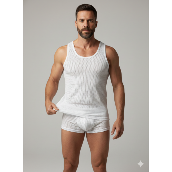 Erkek Beyaz File Tank Top Boxer Takımı