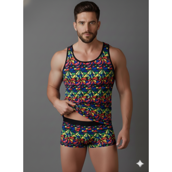Erkek Renkli Tank Top Boxer Takımı