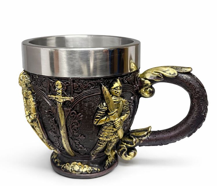 Şövalye Kabartmalı 3D Paslanmaz Çelik Kupa Bardak