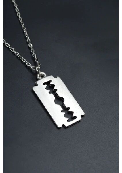 Jilet Çelik Kolye - Jilet Model Paslanmaz Gümüş Renk Çelik Kolye