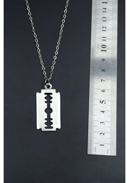 Jilet Çelik Kolye - Jilet Model Paslanmaz Gümüş Renk Çelik Kolye